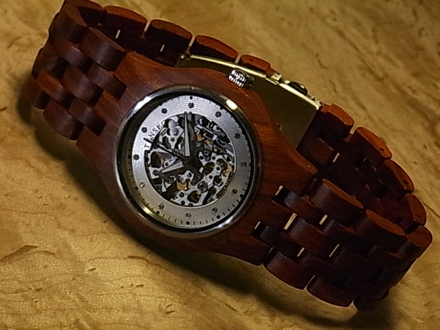 自動巻スケルトン木製腕時計