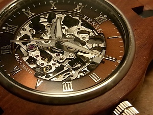 自動巻スケルトン木製腕時計