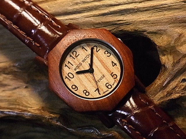 革ベルトオクタゴンモデル木製腕時計