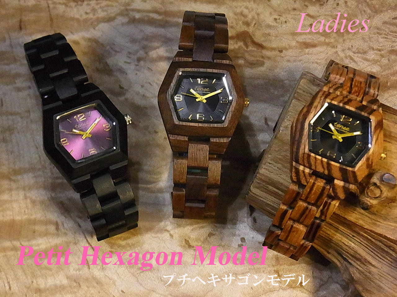 TENSEテンスプチヘキサゴンモデルレディース木製腕時計